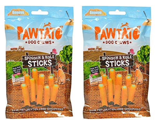 Benevo Pawtato Spinat & Kale Sticks Kauspielzeug für Hunde, 120 g, 2 Stück von Benevo