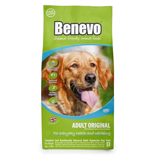 Benevo Hundefutter vegan trocken (2kg), Hypoallergen, weizenfrei, GVO-frei, Trockenfutter für alle Rassen mit essentiellen Fettsäuren, Taurin, L-Carnitin, PETA und Vegan Society UK genehmigt von Benevo