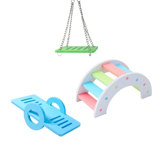 Benixmidart Hamsterspielzeug, Regenbogenbrücke, Schaukel und Wippe, Meerschweinchen-Spielzeug-Set, DIY-Rattenspielzeug für kleine Tiere zum Trainieren und Spaß haben (3 Stück, A) von Benixmidart