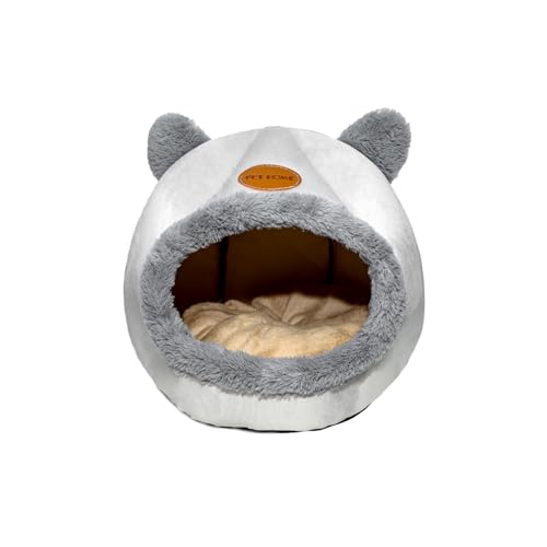 Benixmidart Katzenbetthöhle, Samt-Katzenhaus, halbgeschlossenes Kätzchenbett mit abnehmbarer Matte und rutschfester Unterseite, faltbares Katzennest, Katzenzelte für Indoor-Katzen (Grau, M) von Benixmidart