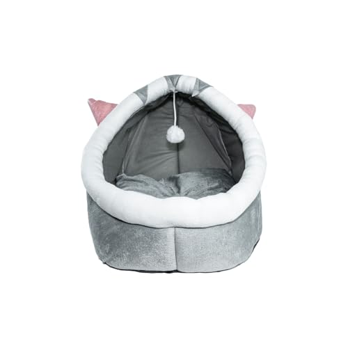 Benixmidart Katzenbetthöhle, halbgeschlossenes Katzenhaus Kätzchenbett mit einem hängenden Plüschball und abnehmbarer Matte, faltbares Katzennest, Katzenzelte für Indoor-Katzen (A, M) von Benixmidart