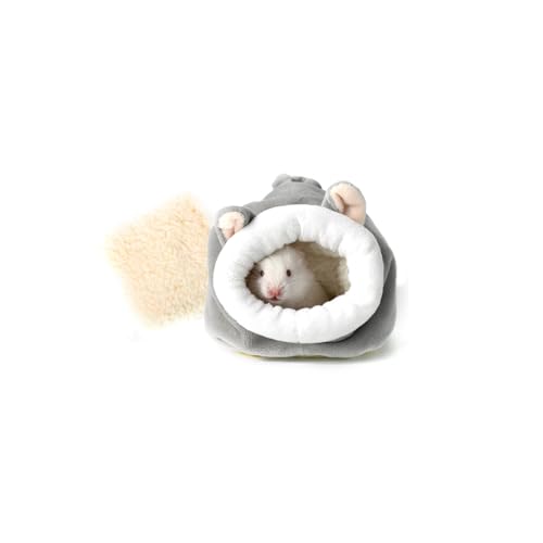 Benixmidart Meerschweinchen-Bettwäsche, kleines Haustierbett, Meerschweinchenversteck mit herausnehmbarem Baumwollpolster, Plüsch-Hamster-Bettwäsche, um Wärme zu halten (S, Grau-Ratte) von Benixmidart