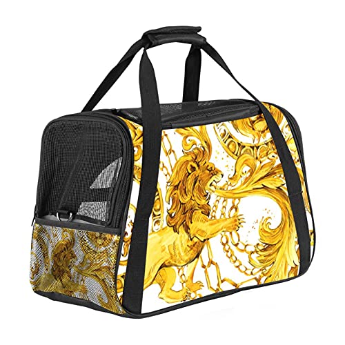 Haustier-Reisetasche, 43,2 x 25,4 x 20,4 cm, Sicherheits-Reise-Tragetasche, weiche Seiten, Netz-Tragetaschen für Welpen, Katzen, luxuriöser Löwe von Bennigiry