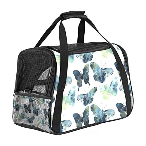 Haustier-Reisetasche, tragbar, für Welpen, Katzen, leicht zu tragen, weiche Seiten, Netz-Tragetasche, starke Atmungsaktivität, 43,2 x 25,4 x 20,4 cm, Dunkelgrün, Aquarell-Schmetterling von Bennigiry