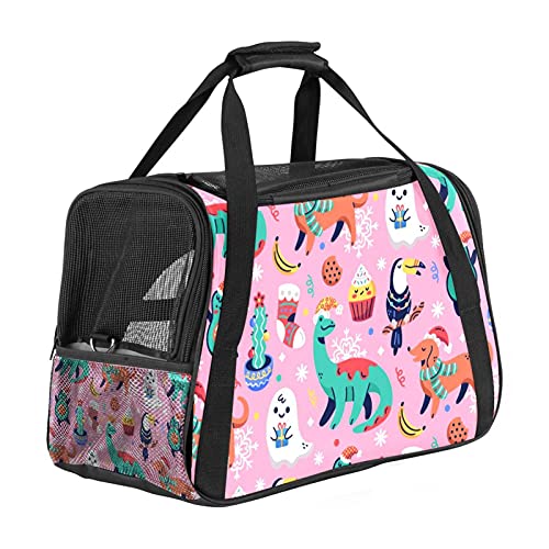 Haustier-Reisetasche, tragbar, für Welpen, Katzen, leicht zu tragen, weiche Seiten, Netz-Tragetasche, starke Atmungsaktivität, 43,2 x 25,4 x 30,6 cm, rosa Muster von Bennigiry