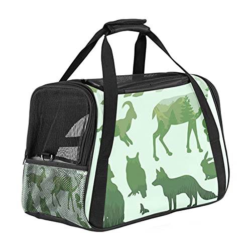 Haustier-Reisetasche für Katzen und Hunde, faltbar, weiche Seiten, Netzstoff, sichere Tragetasche, Fluggesellschaften zugelassen, Silhouetten und Tiere von Bennigiry