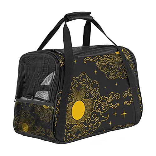 Haustier-Reisetasche für Welpen, Katzen, leicht zu tragen, weiche Seiten, Netz-Tragetasche, starke Atmungsaktivität, 43,2 x 25,4 x 20,4 cm, lustiger Mond und Sonne von Bennigiry
