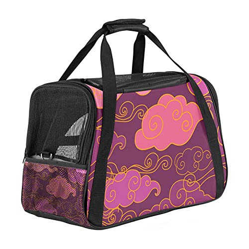 Haustier-Reisetasche für Welpen, Katzen, leicht zu tragen, weiche Seiten, Netz-Tragetasche, starke Atmungsaktivität, 43,2 x 25,4 x 30,6 cm, traditionelles orientalisches lila Wolken-Muster von Bennigiry