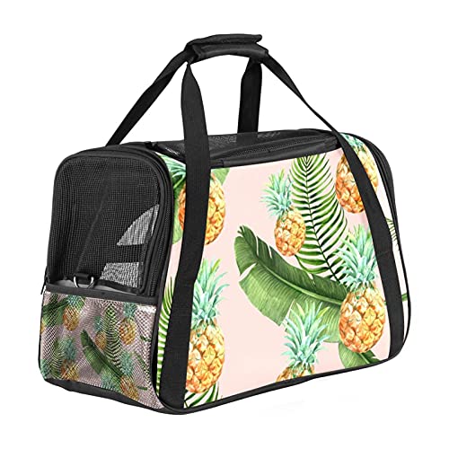 Haustier-Reisetasche für Welpen, Katzen, leicht zu tragen, weiche Seiten, Netz-Tragetasche, starke Atmungsaktivität, 43,2 x 25,4 x 30,6 cm, tropische Ananas und Blätter von Bennigiry