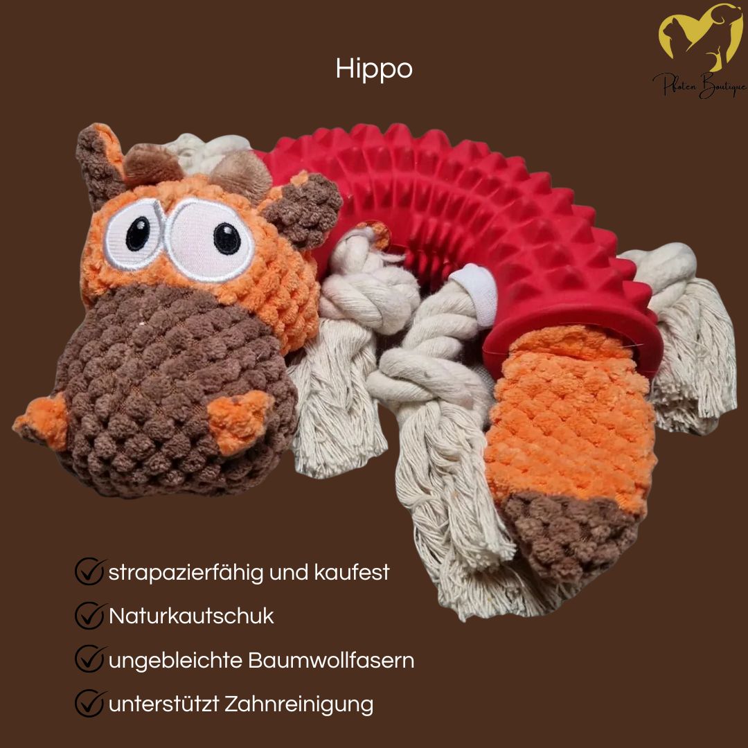 HIPPO Hundespielzeug Welpe Naturkautschuk mit Seiltau aus Baumwolle - langlebig HIPPO Hundespielzeug Welpe Naturkautschuk mit Seiltau aus Baumwolle - langlebig von Benny Burton