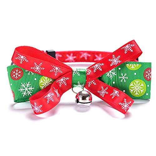 Benoon Katzenhalsband mit Glöckchen, Haustier-Halsband, Schneeflockenmuster, verstellbar, hautfreundlich, modisch, mit Glöckchen für Weihnachten, Rot, XL von Benoon