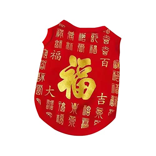 Haustier-Welpen-/Katzenkostüm aus Baumwolle, warm, mit chinesischem Schriftzug, modisch, Rot von Benoon
