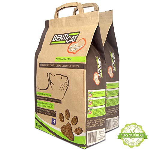 Benticat Pure Nature Katzenstreu – natürliches Bentonit Klumpstreu für Katzen (2x6 Liter) von Benticat