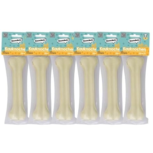 BentoBello Kauknochen 6 Stück a`22cm Einzeln Verpackt Hunde Kauknochen Zahnpflege Hund Premium Hunde Leckerli Zahnreinigung Hund Hoher Proteingehalt Hochwertiger Hundekauartikel Neutraler Geruch von BentoBello