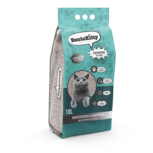 BentoKitty Katzenstreu (10L, 1er Pack) mit Aktivkohle, Klumpend, weiß, feinkörnig, Klumpstreu aus Bentonite, für Sensitive Katzenpfoten geeignet von BentoKitty