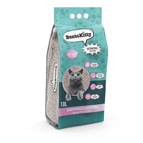 BentoKitty Katzenstreu (10L, 1er Pack) mit Babypuder Duft, Klumpend, weiß, feinkörnig, Klumpstreu aus Bentonite, für Sensitive Katzenpfoten geeignet von BentoKitty