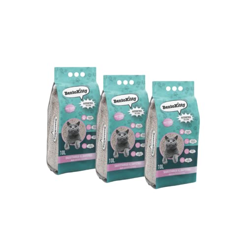 BentoKitty Katzenstreu (30L, 3er Pack) mit Babypuder Duft, Klumpend, weiß, feinkörnig, Klumpstreu aus Bentonite, für Sensitive Katzenpfoten geeignet von BentoKitty