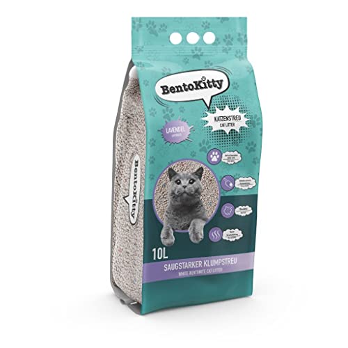 BentoKitty Katzenstreu (10L, 1er Pack) mit Lavendel Duft, Klumpend, weiß, feinkörnig, Klumpstreu aus Bentonite, für Sensitive Katzenpfoten geeignet von BentoKitty