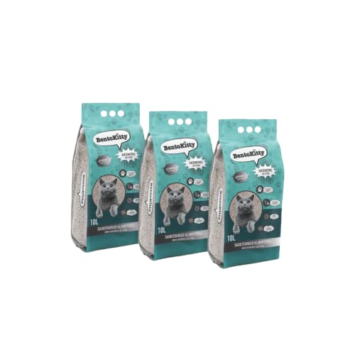 BentoKitty Katzenstreu (30L, 3er Pack) mit Aktivkohle, Klumpend, weiß, feinkörnig, Klumpstreu aus Bentonite, für Sensitive Katzenpfoten geeignet von BentoKitty