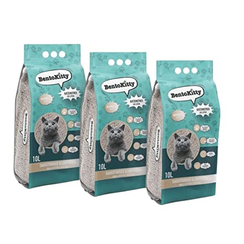 BentoKitty Katzenstreu (30L, 3er Pack) Naturell, Klumpend, weiß, feinkörnig, Klumpstreu aus Bentonite, für Sensitive Katzenpfoten geeignet von BentoKitty