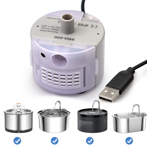Berein ErsatzpumpeTrinkbrunnen für Katzen Trinkbrunnen Pumpe für Edelstahl Katzentrinkbrunnen Ultra Leise Ersatzpumpe mit LED-Licht USB (Pumpe-A) von Berein