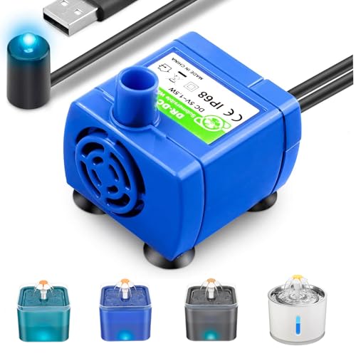 Berein Katzenbrunnen Pumpe Trinkbrunnen Ersatzpumpe Pumpe für Katzenbrunnen Haustierwasserpumpe mit LED-Licht Katzenbrunnen Zubehör (Pumpe-B) von Berein