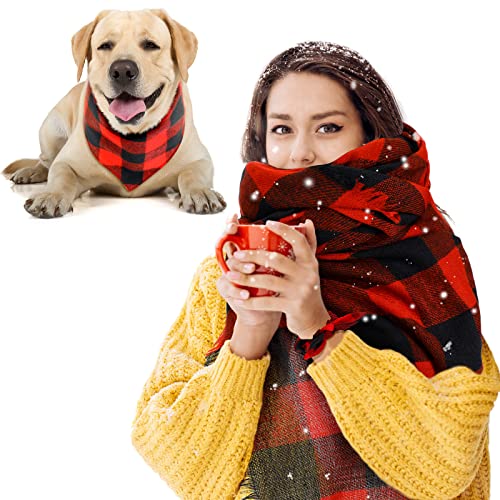 3-teiliges Set Weihnachts-Hundehalstücher und passender Schal, Haargummi-Set, kariert, Hundehalstücher, Lätzchen, Haustierbesitzer, mittelgroße und große Hunde, Geburtstagsgeschenke (rot) von Berlune