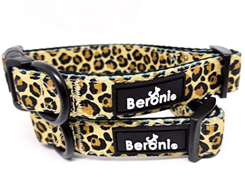 Hundehalsband Leopard gepolstert Leopardenmuster Halsband Hund braun beige schwarz Halsband Nylon verstellbar weich 28-41 cm x 2 cm breit von Beroni