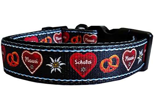 Hundehalsband Trachtenlook bayrisch Alpen Herzen gepolstert Neopren schwarz Halsband Nylon verstellbar exklusiv weich 32-50 cm x 2,5 cm breit Hundehalsband Trachtenlook bayrisch Alpen Herzen gepolstert Neopren schwarz Halsband Nylon verstellbar exklusiv weich 32-50 cm x 2,5 cm breit von Beroni