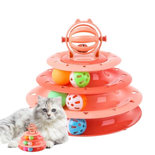 Berriphonia Interaktives Katzenspielzeug Drehteller | Haustier Katze Drehteller Ball 4 Etagen Turm - Lustiges Puzzle Kätzchen Spielzeug Indoor Outdoor Mentale Körperübung für Wohnzimmer Schlafzimmer von Berriphonia