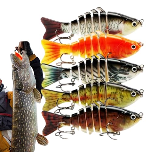 Forellenköder - Mehrgelütere, harte Köder, Roboter -schwimmende Swimbaits | 5-teiliges Set für Crappie, Wels und Meeresfischen, Salzwasserköder-Setup, dynamische Wirkung während des Süßwassers oder de von Berriphonia