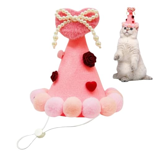 Valentinstags-Hut mit Kugeln aus Plüsch für Haustiere – Valentinstags-Hut mit Plüschkugeln für Haustiere zum Valentinstag mit Herz | Zubehör von Berriphonia