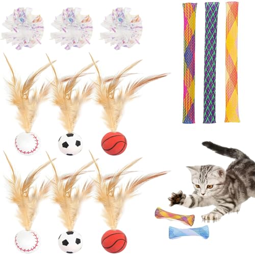 12 Stück Interaktives Katzenspielzeug Ball Set, Hüpfender Katzenball mit Feder, Tube Katzenspielzeug Feder Katzenbälle, Knisterball für Katzen Hüpfballspielzeuge Hochelastischer Spaß für Katzen 12 Stück Interaktives Katzenspielzeug Ball Set, Hüpfender Katzenball mit Feder, Tube Katzenspielzeug Feder Katzenbälle, Knisterball für Katzen Hüpfballspielzeuge Hochelastischer Spaß für Katzen von Bertifive