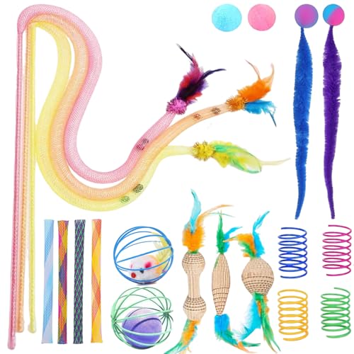 20 Stück Interaktives Katzenspielzeug Set, Katzenangel mit Federn,Tube Katzenspielzeug, katzenball mit Federn, Spring Spirale， Maus mit bälle, Wellpappe-Spielzeug，Katzenspielzeug Selbstbeschäftigung von Bertifive