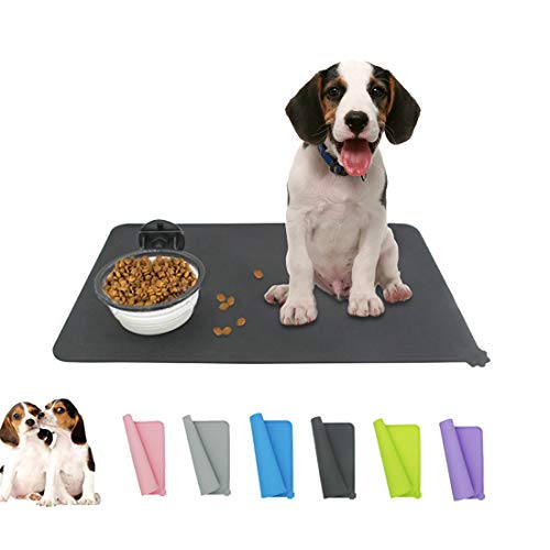 BesDirect Hundekatzenfuttermatte, wasserdichte Silikon-Futtermatten für Hundekatzen, Hundekatzenschalenmatte, rutschfeste wasserdichte Schüsselmatte für Hund und Katze, 47 x 30 cm, grau von BesDirect