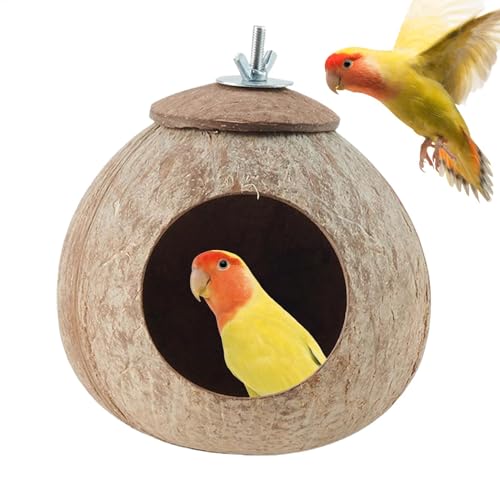 Besreey Coco Shell Bird House, Coco Nest Hut | Vogelkäfig Rasting House Coco Shell | Lovebirds Habitat Decor Indoor Outdoor Pet Breeding Hut für Gentoo, Wellenloser von Besreey