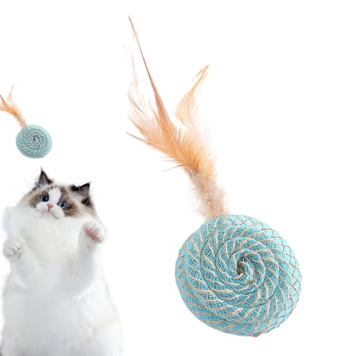 Besreey Federballspielzeug für Katzen, Katzenball mit Feder,Interaktives Katzenfederspielzeug | Katzenspielzeug, interaktiver Katzenspielzeugball, lustiges Katzenspielzeug, Kätzchen-Beißspielzeug für von Besreey