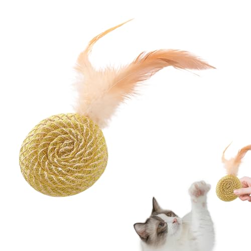 Besreey Katzenfederballspielzeug,Federballspielzeug für Katzen, Interaktives Katzenfederspielzeug, Katzenspielzeug, interaktiver Katzenspielzeugball, lustiges Katzenspielzeug, Kätzchen-Beißspielzeug von Besreey