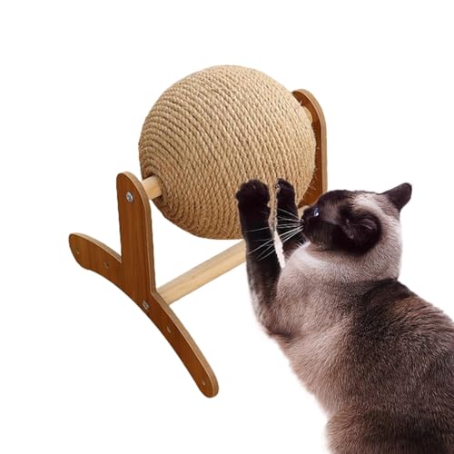 Besreey Kratzball für Katzen, Kratzball für Katzen,Drehbarer Sisal-Kratzball für Katzen mit Holzständer | Multifunktionaler Katzenkratzer, interaktives, stabiles, entspannendes Haustierzubehör für von Besreey
