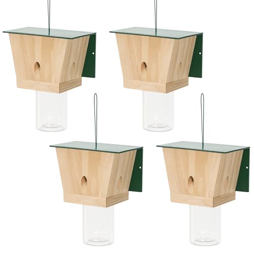 Zimmermann-Bienenfalle für draußen – Grünes Pentroof Schuppen Stil Natur hängende Holz Tischler Bienenfallen Outdoor – Best Bee Trap – Insektenfallen mit abnehmbarem Gewölbe (4 Stück) von Best Bee Trap