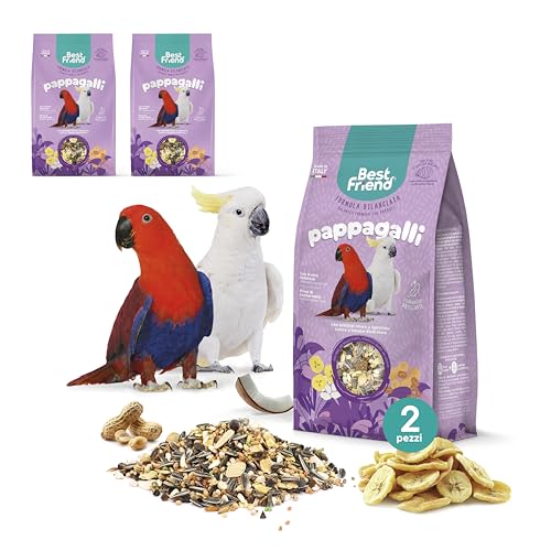 Best Friend Alleinfuttermittel für Papageien mit ungeschälten Erdnüssen, Kokosnuss und getrockneten Bananen, 2 Packungen, Vogelfutter mit natürlichen Inhaltsstoffen, 100% Made in Italy von Best Friend