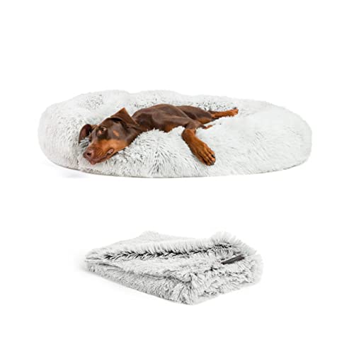 Best Friends by Sheri Bundle Savings – Das Original Calming Shag Donut Cuddler Hundebett in Größe XL 114,3 x 114,3 cm und Haustierdecke in 101,6 x 127 cm, Frost. von Best Friends by Sheri