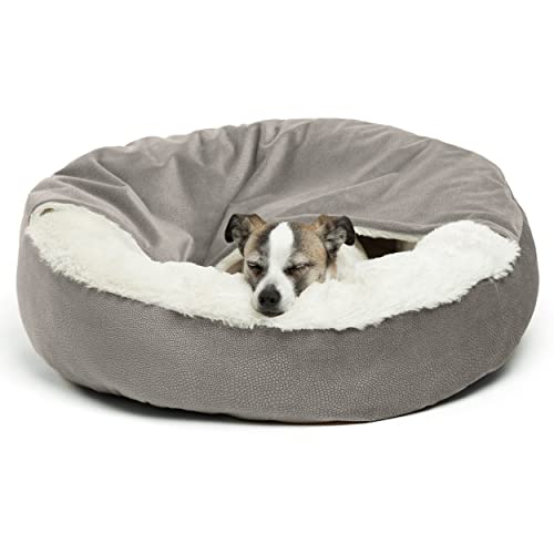 Best Friends by Sheri Cozy Cuddler Luxury Orthopedic Dog and Cat Bed with Hooded Blanket for Warmth and Security - Machine Washable, Water/Dirt Resistant Base - Standard Grey Ilan von Best Friends by Sheri