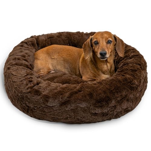 Best Friends by Sheri Original Calming Donut Hunde- und Katzenbett, Lux-Kunstfell, Dunkelbraun, Größe S (58 x 58 cm) – hilft bei Angstlinderung für Haustiere von Best Friends by Sheri
