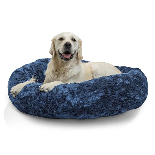 Best Friends by Sheri The Original Calming Donut Katzen- und Hundebett, Lux-Fell, Marineblau, Größe L 91 x 91 cm von Best Friends by Sheri