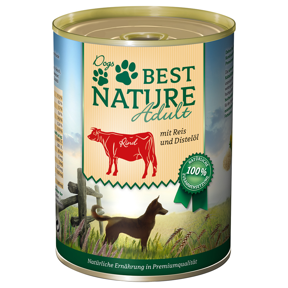 Best Nature Dog Adult 6 x 400 g - Rind, Reis & Distelöl von Best Nature