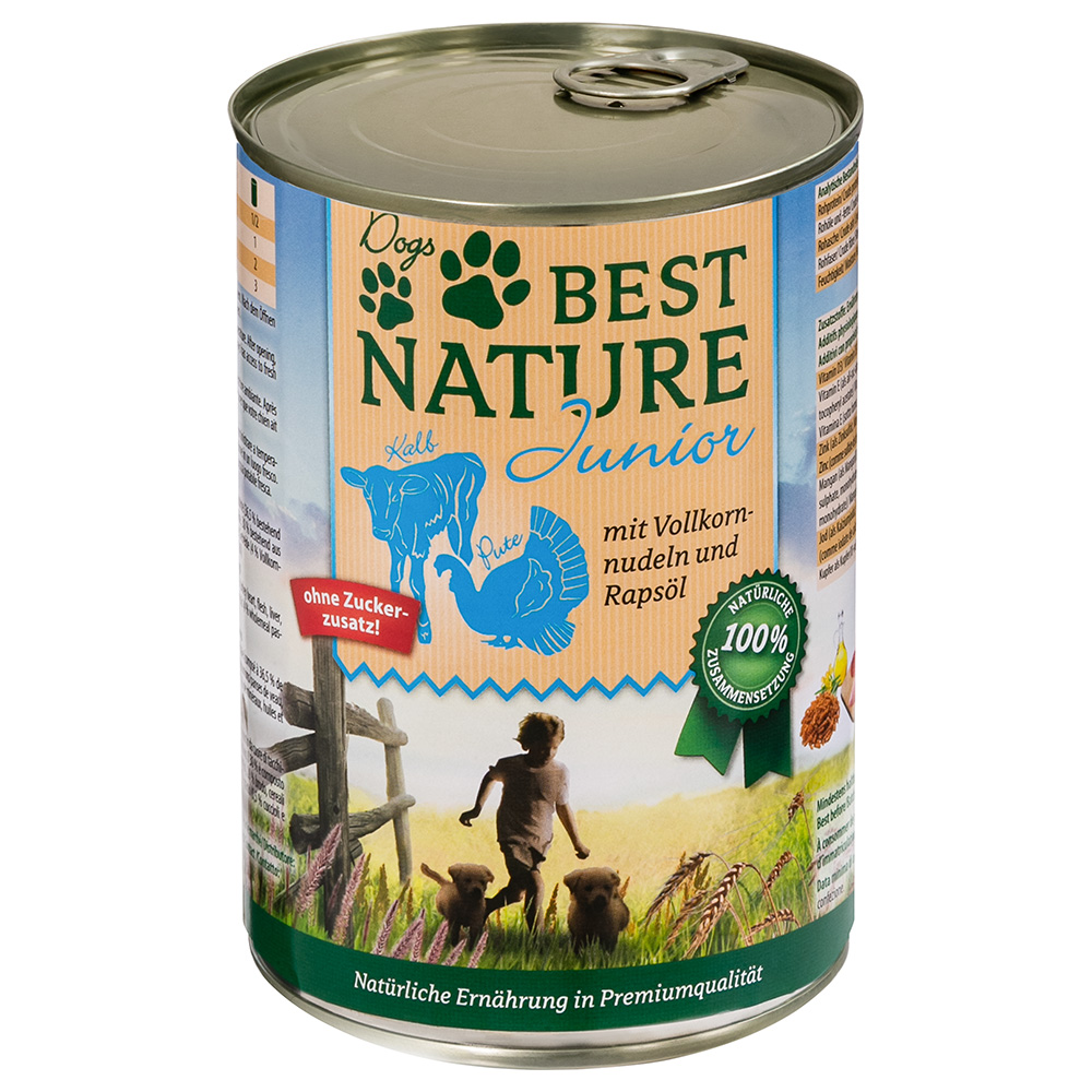 Best Nature Dog Junior 6 x 400 g - Kalb, Pute & Nudeln von Best Nature