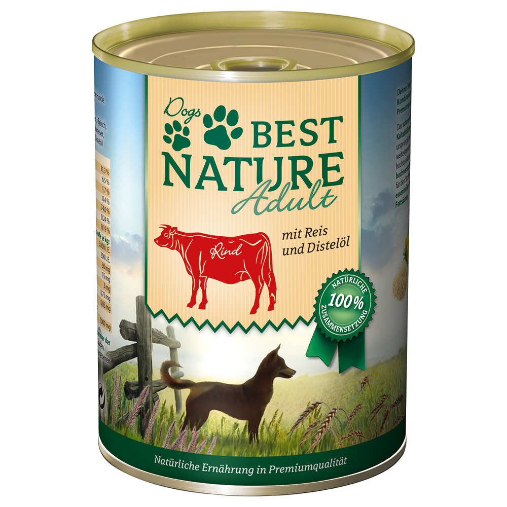 Sparpaket Best Nature Dog Adult 12 x 400 g - Rind, Reis & Distelöl von Best Nature