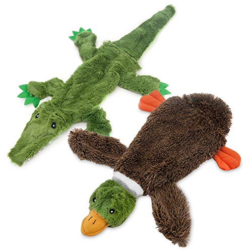 Best Pet Supplies 2-in-1 Fun Skin Stuffless Dog Squeaky Toy Wild Duck & Alligator Bundle, Medium, PT43T-45-S von Best Pet Supplies