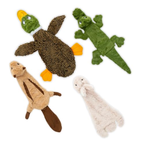 Best Pet Supplies 2-in-1 Hundespielzeug mit Quietschelement, groß (Ente, Hase, Eichhörnchen, Alligator-Paket) (PT07-08-45-47-L) von Best Pet Supplies